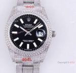 Fully Iced Out Rolex Datejust 126334 Black Dial Oyster Bracelet Replica Watches